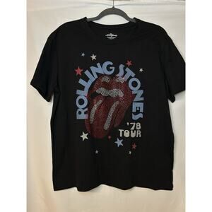 Womens Black & Red Sequin Rolling Stones Rocker‎ Band T-Shirt Tee Shirt Medium